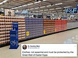 Tesco shopper points out irony of 'wall of Easter eggs' guarding non-essential clothes in Dublin