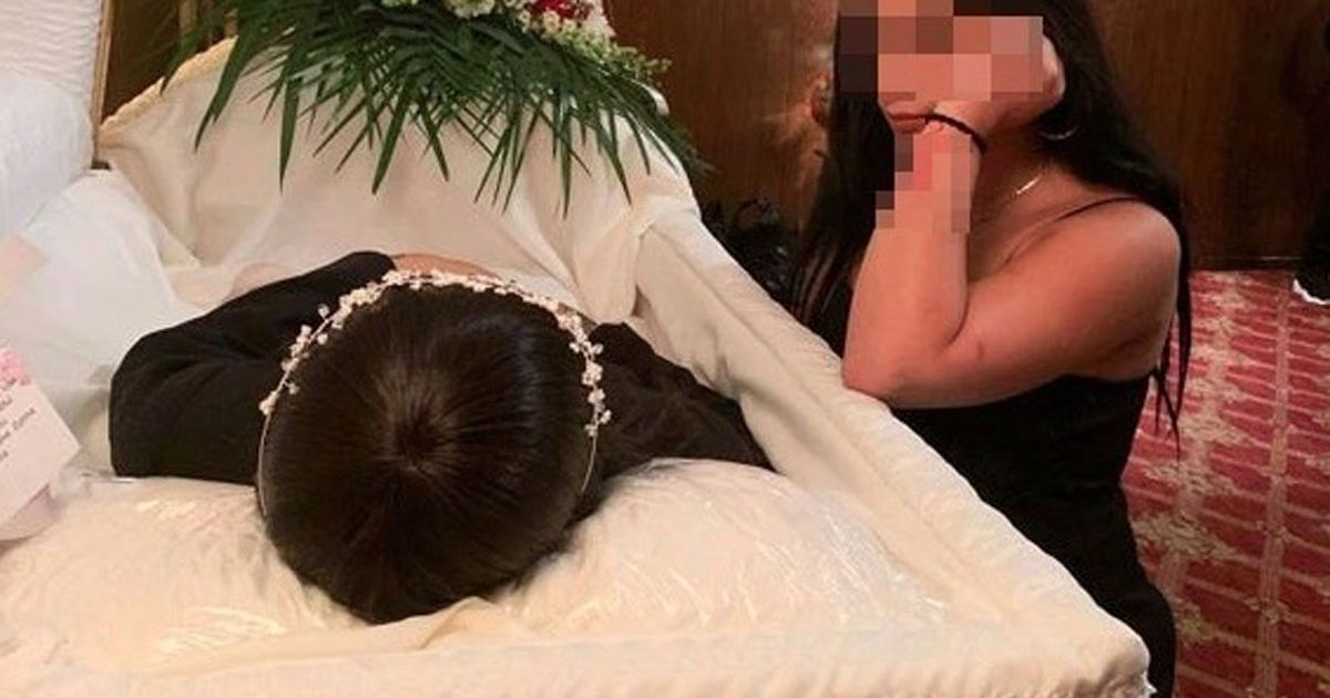 Influencer slammed for posing for glam coffin-side photo taken at mum’s funeral