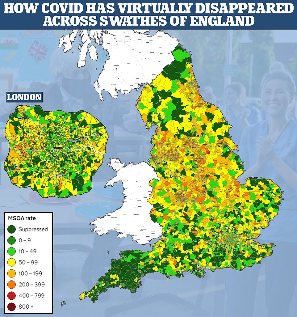 EIGHT MILLION people in England live in neighbourhoods with close to ZERO Covid cases