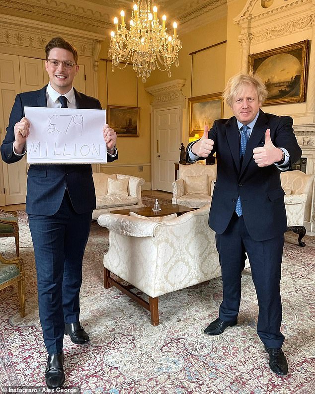 Dr Alex George celebrates Â£79m being approved for youth mental health by posing with Boris Johnson